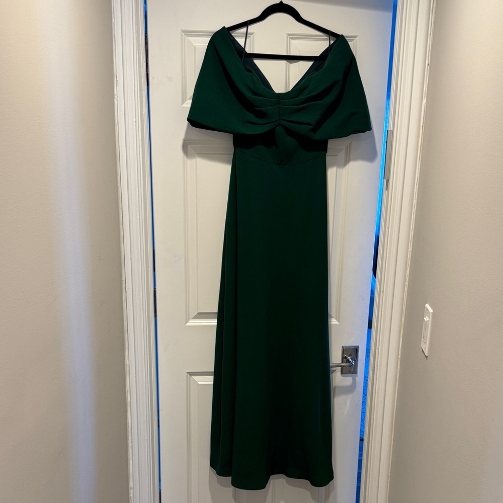 Lela Rose Emerald Green Gown Dress off shoulder - Picture 2 of 10